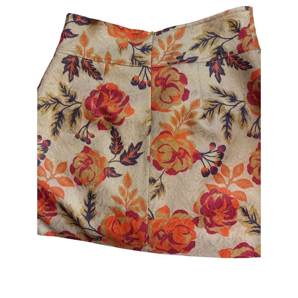 Le Superbe Floral High-Waist Mini Skirt Satin Lined Size 2 Cotton Blend $345 NWT